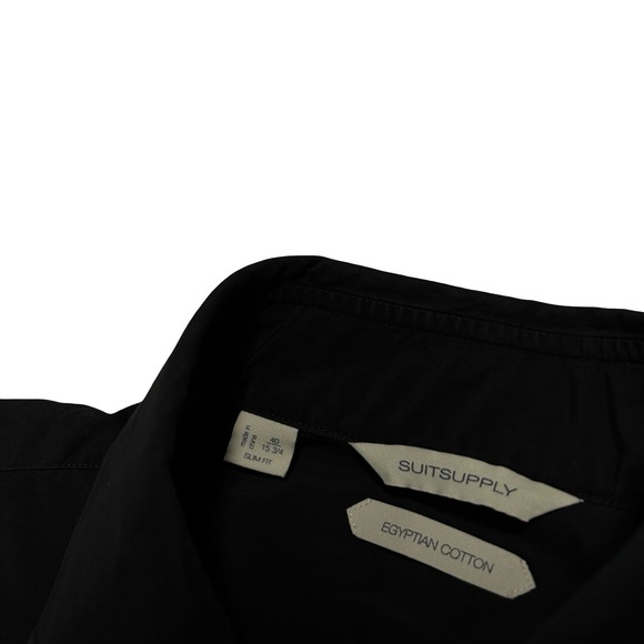 SuitSupply Egyptian Cotton Men's Button Down Slim Fit Shirt Black Sz 40 / 15.75 - Picture 5 of 6